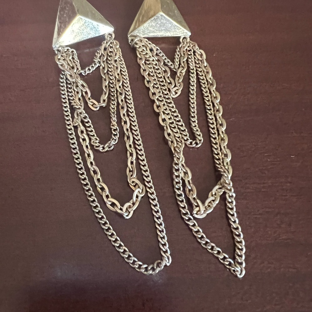 Gold Triangle Multi Chain Drop Post Earrings - image 4